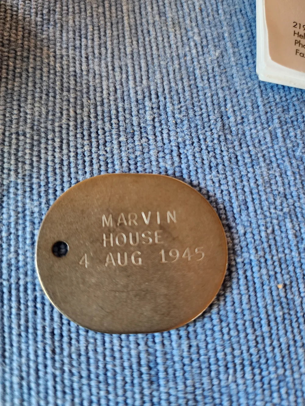 Vintage 1945 Engraved Tag 